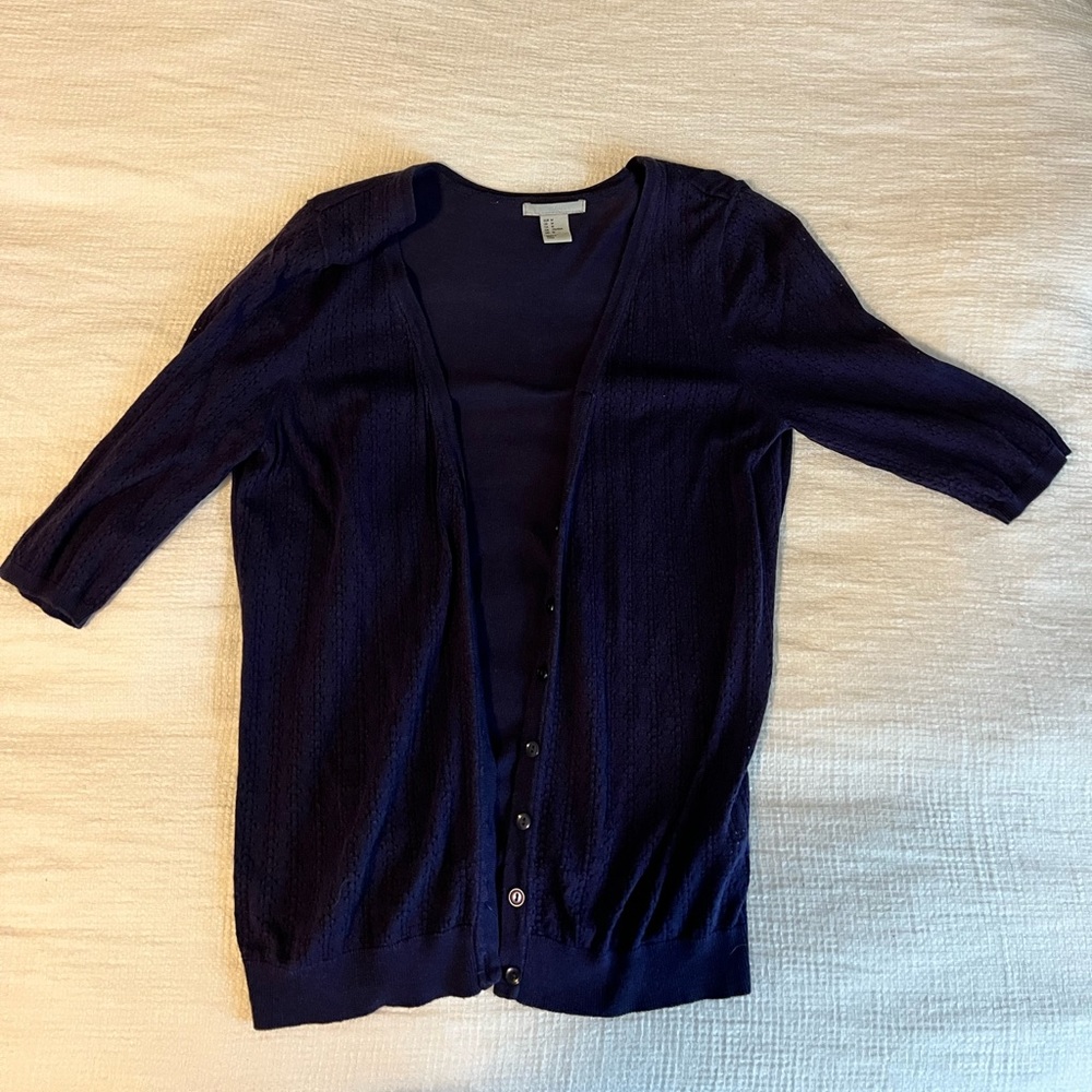 H&M 3/4 sleeve light sweater with buttons, Navy - size Medium (fits XS-S)